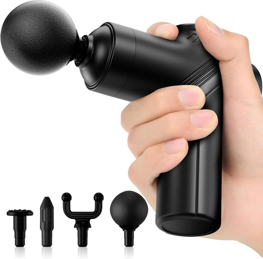 Mini Massage Gun,Deep Tissue Muscle Massage Gun,Compact Sports Massager for Relieving Muscle Soreness after Exercise with 4 Massage Heads 6 Speeds for Office Gifts Women Men Gifts（Black）